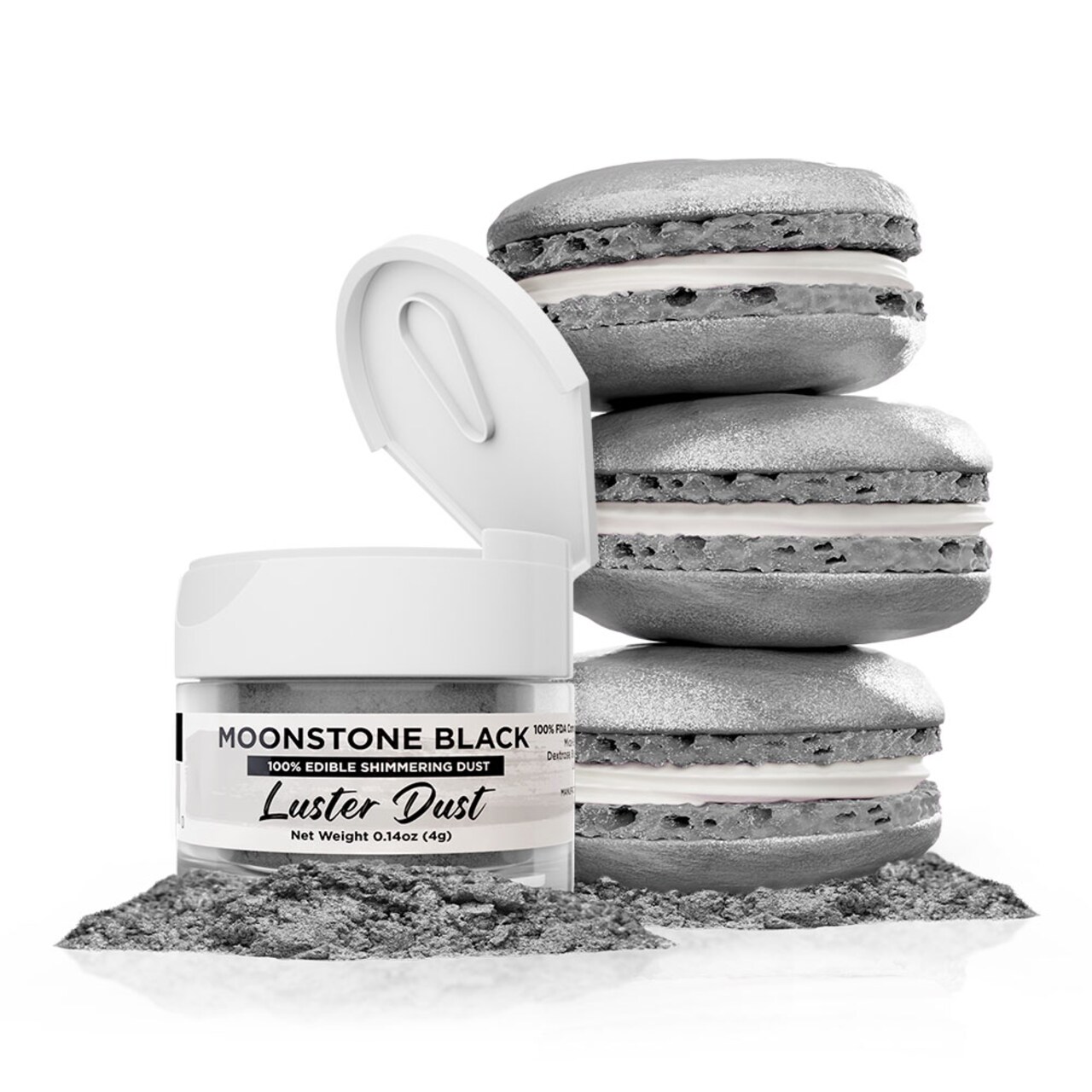 Bakell - Moonstone Black Luster Dust (4g, 1x Jar) Edible Vegan Dust & Paint for Baking, Desserts and Beverages